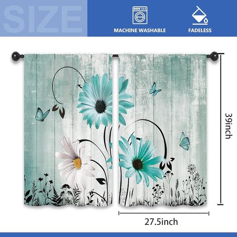 البط البري ديزي ريفي ستائر المطبخ 27.5W × 39L بوصة مزرعة خمر البلد الحظيرة باب الخشب الخشبي الريفية قضيب جيب قصيرة صغيرة نافذة الحمام العلاج الستائر ديكور 2 لوحات in Kuwait