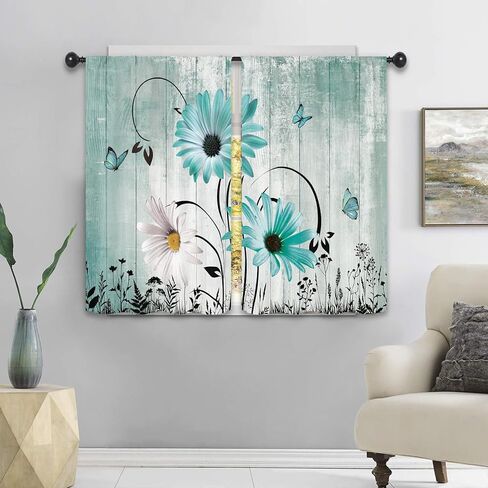 البط البري ديزي ريفي ستائر المطبخ 27.5W × 39L بوصة مزرعة خمر البلد الحظيرة باب الخشب الخشبي الريفية قضيب جيب قصيرة صغيرة نافذة الحمام العلاج الستائر ديكور 2 لوحات in Kuwait