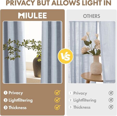 ستائر MIULEE من الكتان السميك بطول 96 بوصة باللون الأزرق الفاتح شبه شفافة للمزرعة/غرفة المعيشة/غرفة النوم، ستائر نافذة عازلة للضوء من الكتان مع جيب قضيب خلفي، 42 عرض × 96 طول، مجموعة من 2 in Saudi Arabia