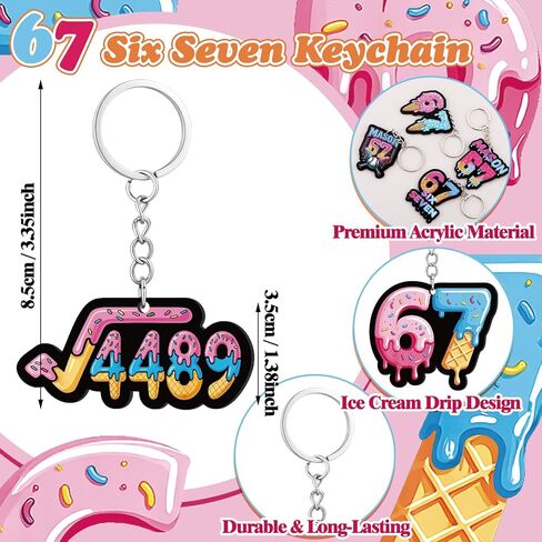 Nosiny 18 Pack 67 Ice Cream Drip Meme Keychain Set Popular Saying Novelty Bag Charms for Meme Lovers, Backpack Accessories, Teen Boys Girls Party Favors Gift Ideas in Saudi Arabia