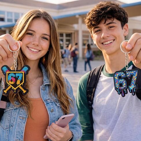 Nosiny 18 Pack 67 Ice Cream Drip Meme Keychain Set Popular Saying Novelty Bag Charms for Meme Lovers, Backpack Accessories, Teen Boys Girls Party Favors Gift Ideas in Saudi Arabia