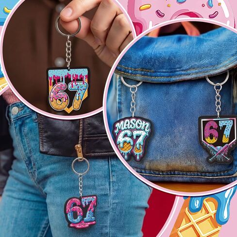 Nosiny 18 Pack 67 Ice Cream Drip Meme Keychain Set Popular Saying Novelty Bag Charms for Meme Lovers, Backpack Accessories, Teen Boys Girls Party Favors Gift Ideas in Saudi Arabia
