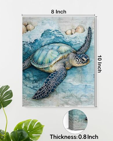 Coastal Sea Turtle Canvas Wall Art Turtle Nautical Ocean Theme Print Poster Framed Picture Painting for Home Beach House Bedroom Wall Decor 8x10 Inch in Saudi Arabia