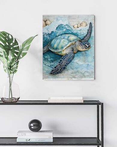 Coastal Sea Turtle Canvas Wall Art Turtle Nautical Ocean Theme Print Poster Framed Picture Painting for Home Beach House Bedroom Wall Decor 8x10 Inch in Saudi Arabia