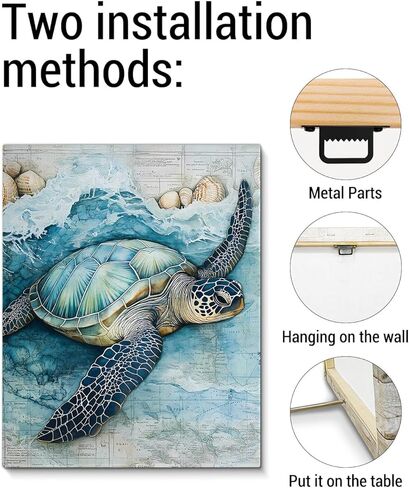 Coastal Sea Turtle Canvas Wall Art Turtle Nautical Ocean Theme Print Poster Framed Picture Painting for Home Beach House Bedroom Wall Decor 8x10 Inch in Saudi Arabia