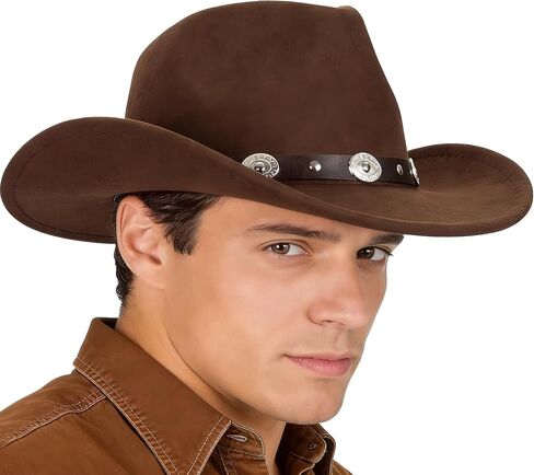 Classic-Western Felt-Cowboy-Hat for Men-Women Solid-Color Roll-Up-Brim Cowgirl-Hat with Rivets Rhinestones Decor Medium in Kuwait