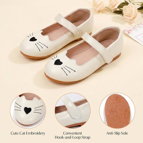 Toddler Girls Mary Jane Shoes Cute Cat Princess Flats Kids Dress Shoes with Hook and Loop Strap for Party Wedding School in Saudi Arabia