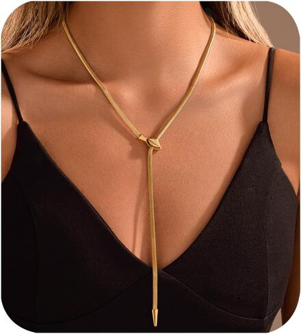 Snake Long Necklace 14k Gold Plated Charm Stainless Steel Adjustable Snake Chain for Party Jewelry in Kuwait