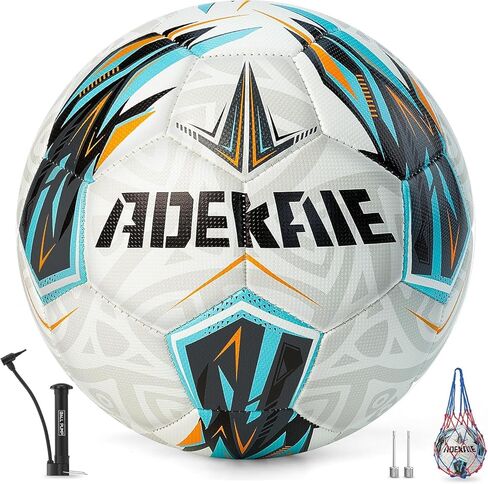 كرة القدم مقاس 5 لجميع الأعمار في الأماكن المغلقة والمفتوحة، كرة قدم بالحجم الرسمي من البولي يوريثان، هدية كرة قدم للأولاد والبنات والشباب والكبار وفريق الكلية، مثالية مع مضخة وشبكة حمل in Kuwait