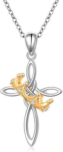 925 Sterling Silver Cross/Cross with Crown Necklaces for Women Celtic Knot CZ Cross Pendant Adjustable Chain Jewelry Present Birthday Chrismas Valentine in Kuwait