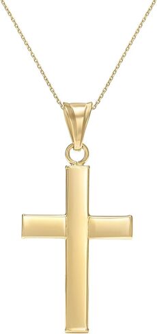 مجموعة أماندا روز قلادة صليب ذهبية صغيرة للنساء - اختيار من الذهب الأصفر أو الأبيض عيار 14 قيراط - قلادة صليب من الذهب الحقيقي، قلادة فقط أو مع سلسلة ذهبية قابلة للتعديل in Kuwait