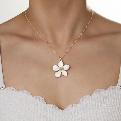 White Flower Necklace for Women Floral Pendant Necklaces Dainty Statement Necklace Choker Necklaces Floral Jewelry in Saudi Arabia