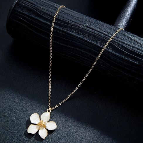 White Flower Necklace for Women Floral Pendant Necklaces Dainty Statement Necklace Choker Necklaces Floral Jewelry in Saudi Arabia