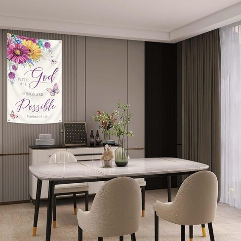 2x3Ft With God All Things Are Possible Wall Decor Bible Verse Tapestry Polyester Butterfly Flower Design Christian Inspirational Word Decor for Home Office Living Room in Saudi Arabia