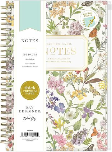 دفتر ملاحظات بغطاء جيب بسحاب من Blue Sky Day Designer، مقاس 5.75 بوصة × 8.5 بوصة، مجلة غير مؤرخة، 160 صفحة مبطنة ومثقبة، تتضمن صفحات الفهرس، ربط سلك مزدوج ذهبي متين، للمكتب والمدرسة، كريم حديقة الفراشات in Saudi Arabia