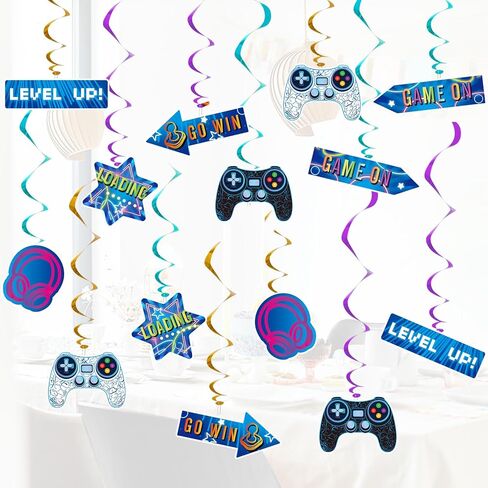 WERNNSAI Video Game Hanging Swirls - 21 PCS Video Game Party Decorations for Kids Boys Gamer Birthday Party Ceiling Window Door Decors Hanging Whirls Streamers for Gaming Night Party Supplies in Kuwait