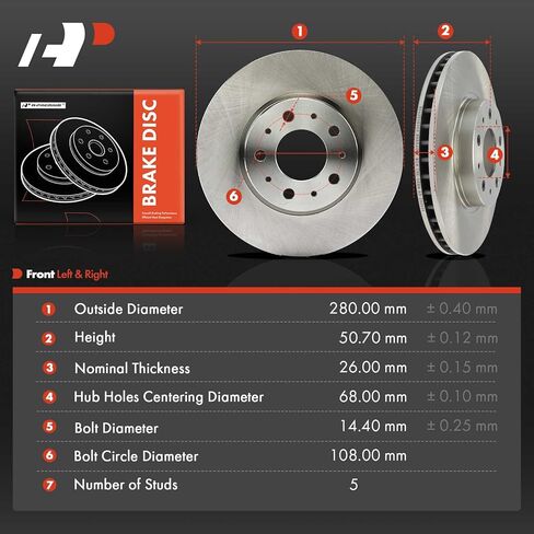 A-Premium 11.02 inch (280mm) Front Vented Disc Brake Rotors Compatible with Select Volvo Models - C70 1998-2004, S90 1997-1998, 850 1994-1997, 960 1995-1997, S70 1998-2000, V70, V90, 2-PC Set in Saudi Arabia