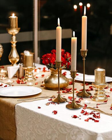 مجموعة حامل عصا الشموع مكونة من 3 - حوامل معدنية ذهبية عتيقة، قطعة مركزية تزيينية للطاولة، والرف، والزفاف in Kuwait