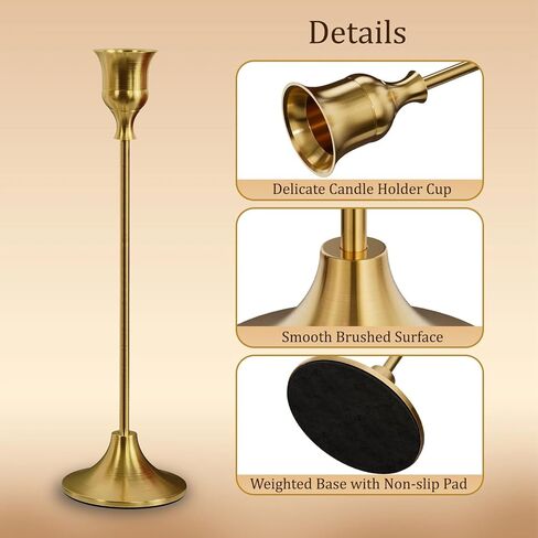 مجموعة حامل عصا الشموع مكونة من 3 - حوامل معدنية ذهبية عتيقة، قطعة مركزية تزيينية للطاولة، والرف، والزفاف in Kuwait