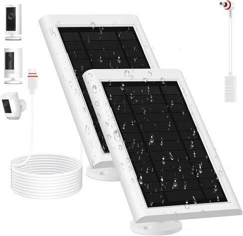 Solar Panel for Ring Camera(2nd Generation), 2 Pack 5W Solar Panel with 10FT/3M Long Cable for Stick Up & Pro Spotlight Cam Battery for Security Camera Dustproof Waterproof in Kuwait