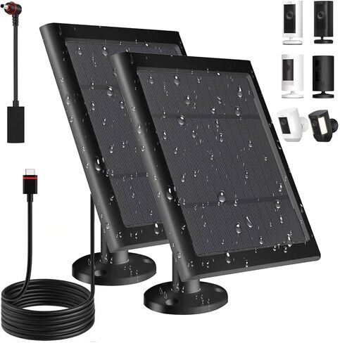 Solar Panel for Ring Camera(2nd Generation), 2 Pack 5W Solar Panel with 10FT/3M Long Cable for Stick Up & Pro Spotlight Cam Battery for Security Camera Dustproof Waterproof in Saudi Arabia