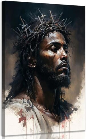 Black Jesus Canvas Wall Art Christ Religious Wall Decor Christian African Americans Poster Print Artwork Biblical Spiritual Painting Picture for Church Living Room Bedroom Home Decoration 12x16in in Saudi Arabia