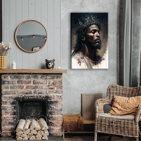 Black Jesus Canvas Wall Art Christ Religious Wall Decor Christian African Americans Poster Print Artwork Biblical Spiritual Painting Picture for Church Living Room Bedroom Home Decoration 12x16in in Saudi Arabia