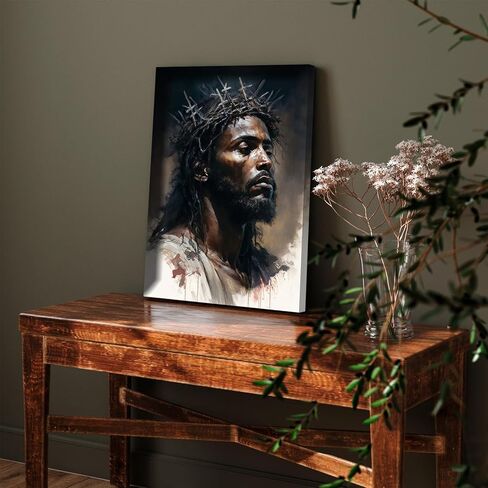 Black Jesus Canvas Wall Art Christ Religious Wall Decor Christian African Americans Poster Print Artwork Biblical Spiritual Painting Picture for Church Living Room Bedroom Home Decoration 12x16in in Saudi Arabia
