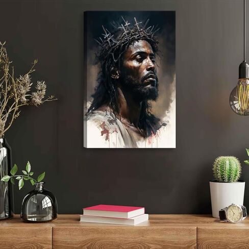 Black Jesus Canvas Wall Art Christ Religious Wall Decor Christian African Americans Poster Print Artwork Biblical Spiritual Painting Picture for Church Living Room Bedroom Home Decoration 12x16in in Saudi Arabia