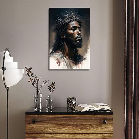 Black Jesus Canvas Wall Art Christ Religious Wall Decor Christian African Americans Poster Print Artwork Biblical Spiritual Painting Picture for Church Living Room Bedroom Home Decoration 12x16in in Saudi Arabia