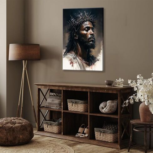 Black Jesus Canvas Wall Art Christ Religious Wall Decor Christian African Americans Poster Print Artwork Biblical Spiritual Painting Picture for Church Living Room Bedroom Home Decoration 12x16in in Saudi Arabia