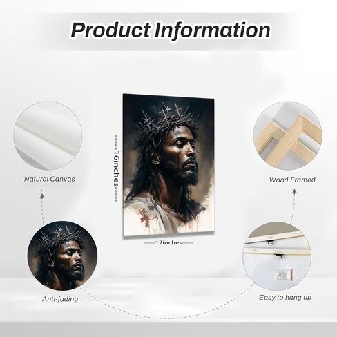 Black Jesus Canvas Wall Art Christ Religious Wall Decor Christian African Americans Poster Print Artwork Biblical Spiritual Painting Picture for Church Living Room Bedroom Home Decoration 12x16in in Saudi Arabia