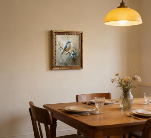 Gold Framed Bird Canvas Wall Art Vintage Blue Sparrow Painting Picture Wall Decor Pictures Sparrow on Branch Poster Print Artwork for Corridor Classroom Bedroom Kitchen Home Decoration in Saudi Arabia