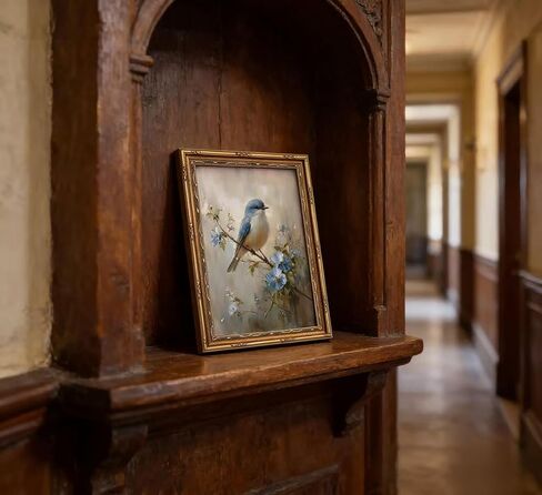 Gold Framed Bird Canvas Wall Art Vintage Blue Sparrow Painting Picture Wall Decor Pictures Sparrow on Branch Poster Print Artwork for Corridor Classroom Bedroom Kitchen Home Decoration in Saudi Arabia