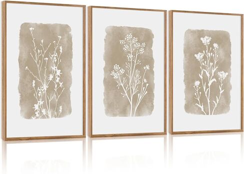 CHDITB أوراق المريمية النباتية مؤطرة قماش جدار الفن مجموعة من 3، الحد الأدنى ديكور الجدار، بوهو طبيعة الأزهار الخضراء لوحة الحائط، مطبوعات فنية نباتية محايدة لغرفة الطعام ديكور غرفة نوم 12 "X16" in Kuwait