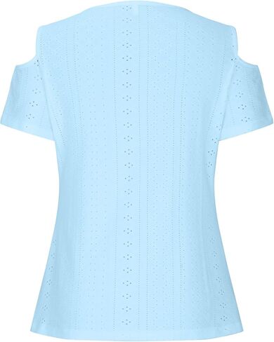 Eyelet Tops for Women 2026 Trendy Summer Cold Shoulder Blouses Casual Loose V Neck Shorts Sleeve Shirts in Saudi Arabia
