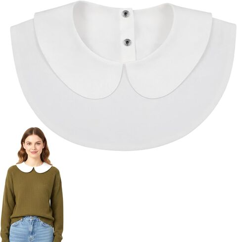 Fake Collar for Women, White Cotton Crew Neck Collar Blouse Detachable Faux Collar False Collars for Shirts Dresses in Saudi Arabia