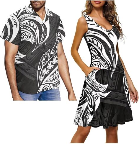 Couples Matching Outfits, Womens Dresses Sleeveless Flowy Dress Button Down Shirt Men Short Sleeve Shirts in Kuwait
