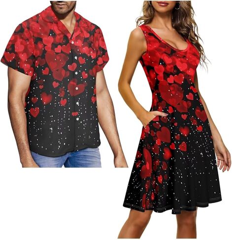 Couples Matching Outfits, Womens Dresses Sleeveless Flowy Dress Button Down Shirt Men Short Sleeve Shirts in Kuwait