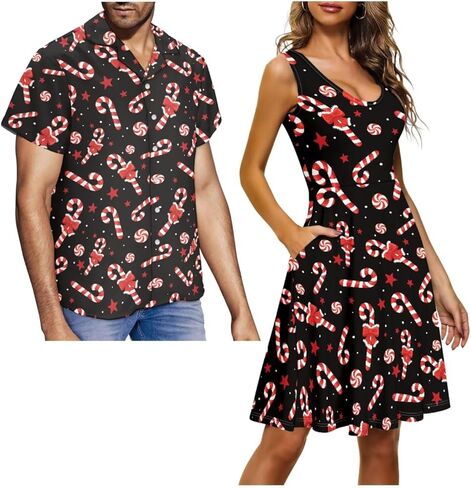 Couples Matching Outfits, Womens Dresses Sleeveless Flowy Dress Button Down Shirt Men Short Sleeve Shirts in Kuwait