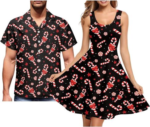 Couples Matching Outfits, Womens Dresses Sleeveless Flowy Dress Button Down Shirt Men Short Sleeve Shirts in Kuwait