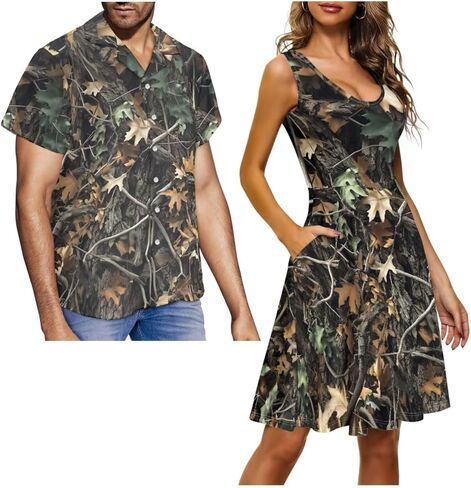 Couples Matching Outfits, Womens Dresses Sleeveless Flowy Dress Button Down Shirt Men Short Sleeve Shirts in Kuwait