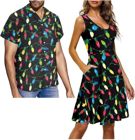 Couples Matching Outfits, Womens Dresses Sleeveless Flowy Dress Button Down Shirt Men Short Sleeve Shirts in Kuwait