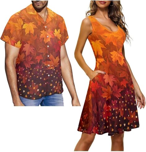 Couples Matching Outfits, Womens Dresses Sleeveless Flowy Dress Button Down Shirt Men Short Sleeve Shirts in Kuwait