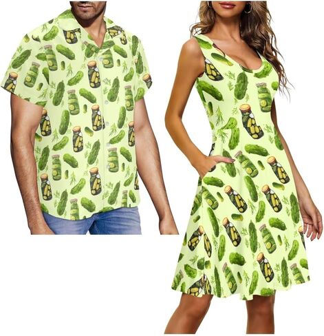 Couples Matching Outfits, Womens Dresses Sleeveless Flowy Dress Button Down Shirt Men Short Sleeve Shirts in Kuwait