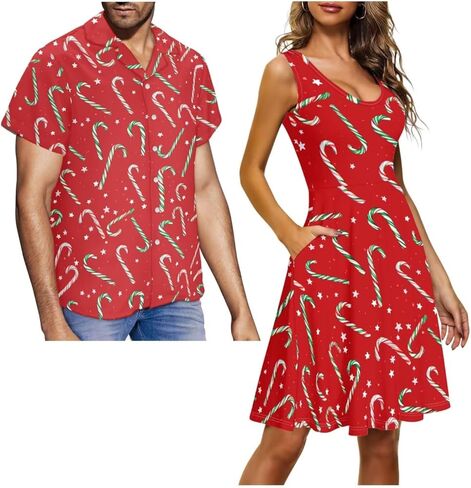 Couples Matching Outfits, Womens Dresses Sleeveless Flowy Dress Button Down Shirt Men Short Sleeve Shirts in Kuwait