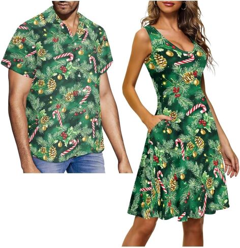 Couples Matching Outfits, Womens Dresses Sleeveless Flowy Dress Button Down Shirt Men Short Sleeve Shirts in Kuwait