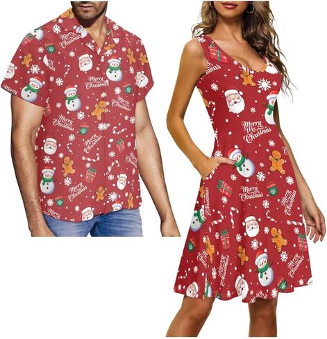 Couples Matching Outfits, Womens Dresses Sleeveless Flowy Dress Button Down Shirt Men Short Sleeve Shirts in Kuwait