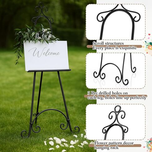 1 Pcs 71.25"H Extra Large Wedding Black Metal Scroll Easel Stand Floor-Standing Vintage Rustic Adjustable Display Stand Easel with Chain Support for Sign Wedding Picture Poster Frame Mirror in Saudi Arabia
