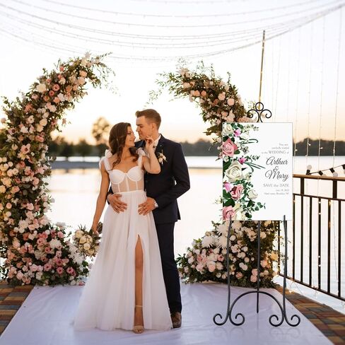 1 Pcs 71.25"H Extra Large Wedding Black Metal Scroll Easel Stand Floor-Standing Vintage Rustic Adjustable Display Stand Easel with Chain Support for Sign Wedding Picture Poster Frame Mirror in Saudi Arabia